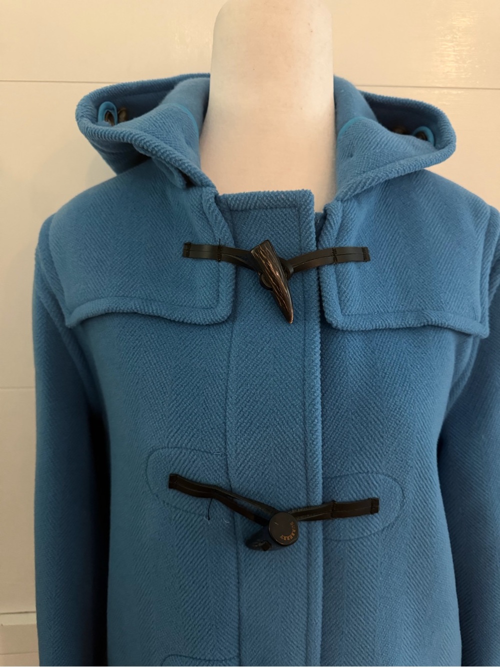 Burberry Brit Bright Blue Wool Hooded Toggle Duffle Coat - Picture 2 of 9